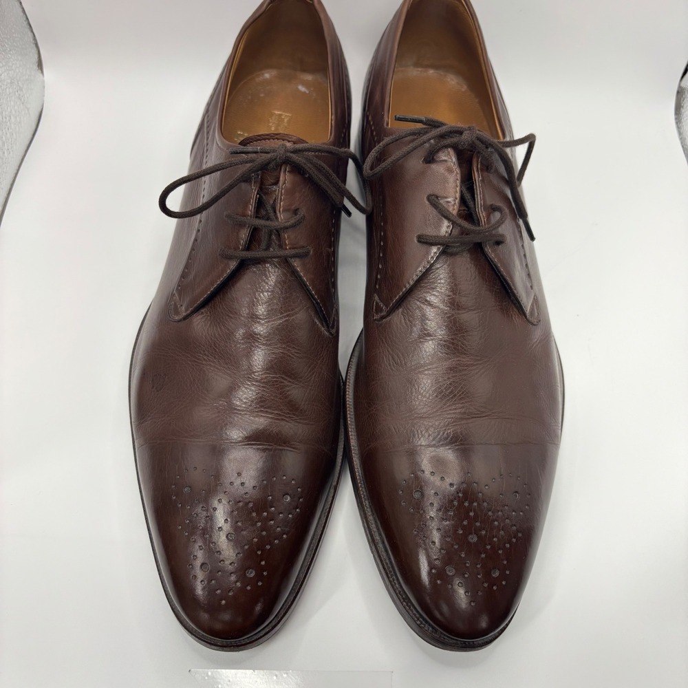 Gravati Mens Brown Leather Medallion Cap Toe Derby Dress Shoes Italy 19068 11 M